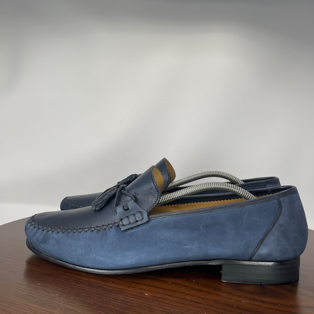 Massimo Emporio Loafers Shoes Men's 13 M Blue‎ Leather Tassel Moc Toe Slip On
